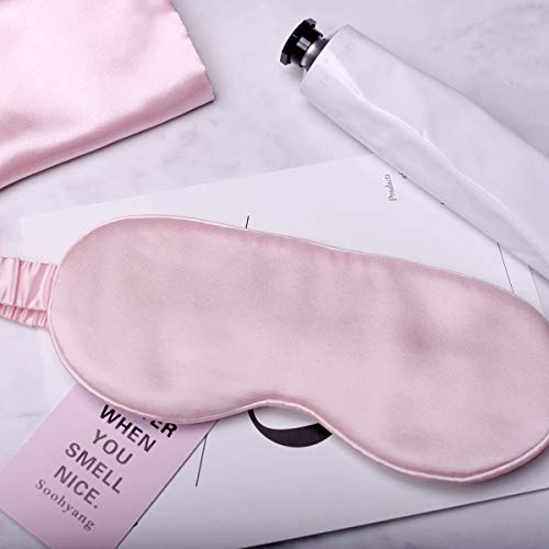 Silk Sleep Mask Light Blocking Luxury 100% Mulberry 19mm Silk Eye Mask Eye Cover Blindfold Ultra Soft Light & Comfy Anti Aging Skin Care with Travel Bag Gift Package - color: Pink