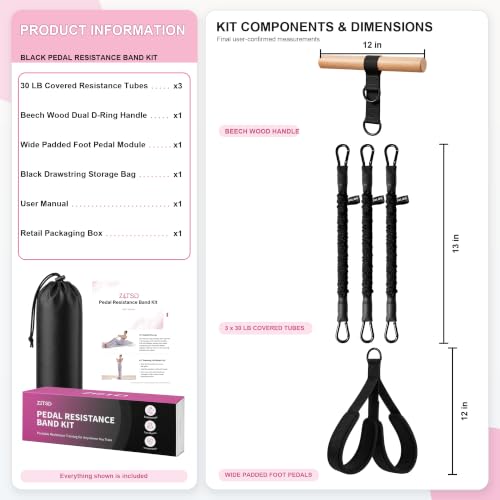 Pedal Resistance Band with Handle, 3 Tubes, 30-90 lb - color: Black