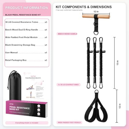 Pedal Resistance Band with Handle, 3 Tubes, 30-90 lb - color: Black