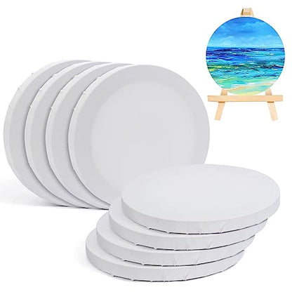 8 Pack Round 8 Inch Painting Canvas Panels | Suitable for Acrylic, Oil, Gouache, Tempera Paints and Various Wet Art Media, Ideal Art Supplies for Beginners and Painters