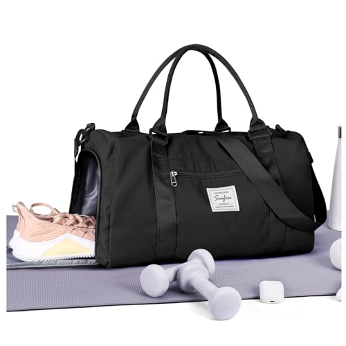 Gym Bags Womens Mens with Shoes Compartment and Wet Pocket Travel Duffel Bag for Women for Plane Sport Gym Tote Bags Swimming Yoga Small Waterproof Weekend Overnight Carry on Bag Hospital Holdalls - color: A4-Black