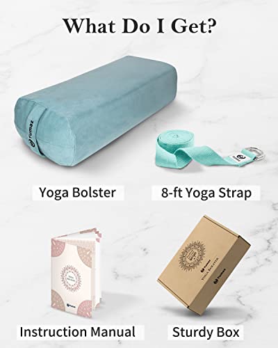 Tumaz Yoga Bolster Set, Rectangular Yoga Bolster with Washable Cover | Soft bolster for restorative yoga, meditation and stretching. Includes 8-ft strap, carry handle and washable cover - color: Turkish Blue