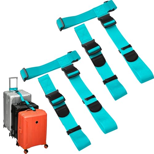 BILIONE 4 Pack Luggage Connector Straps,Connect 3 Suitcases ＆ Add A Bag | Suitcase Straps, Luggage Straps for Suitcases Adjustable Buckle Belt,Suitable for Suitcases from 20 to 32 inches (Blue) - color: Blue, size: 4 Pack