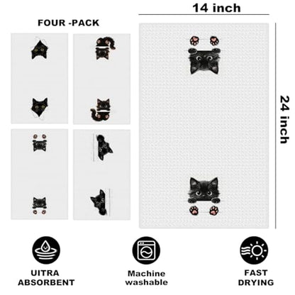 4 Pcs Funny Cat Kitchen Towels 24x14 Inch, Cat Lover Gifts for Women Mom - color: Multi 1523