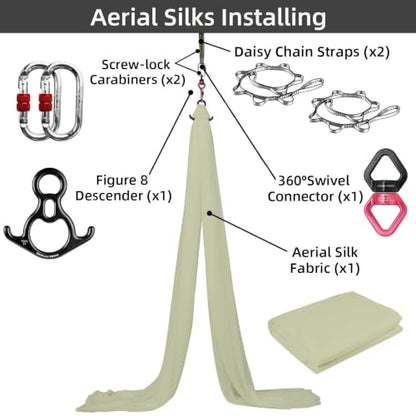PRIOR FITNESS Aerial Silks Kit, SGS&CE Certified, 9/15/20Yards - color: Budgreen, size: S(9 Yards)