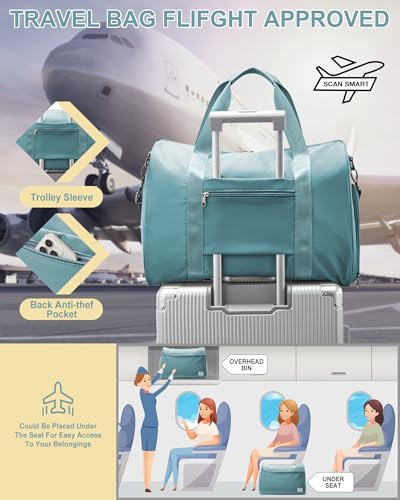 Travel Weekender Bags with Shoe Compartment Overnight Bag Light Blue | Personal Item Travel Bag with Wet Pocket Carry On Bag with Laptop Compartment Duffle Bag for Sports Travel Gym Essential - color: K4-Light Blue