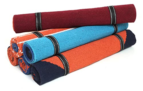 KD Willmax Yoga Mat Towel Non Slip Cotton Rug Blanket Cover with Pockets - color: RED-ORANGE