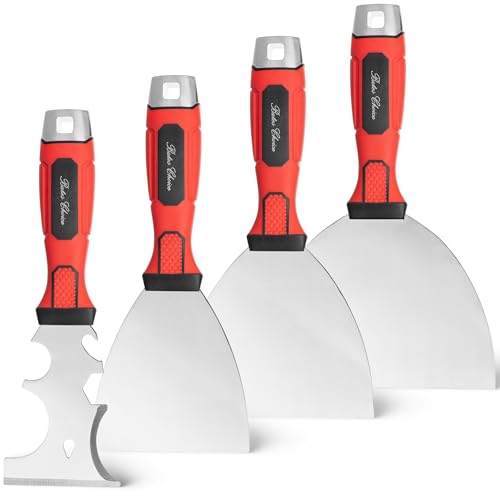 Bates- Putty Knife Set, 4 Pack, Stainless Steel, 4" 5" 6" & 10 in 1 Multi Purpose Painters Tool, Soft Grip Handle, Hammer End, Spackle Knife, Metal Paint Scraper Tool, Wall Scraper
