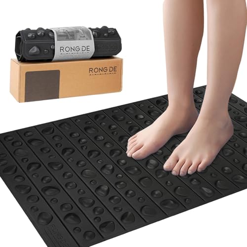 Portable Feet Acupressure Mat, Foldable Foot Massager Mat, Pressure Point Massage Pad, Anti Fatigue Office Standing Desk Stand Up Pad, Relieve Foot Pain(27.6"x16.7") - color: Black - Large