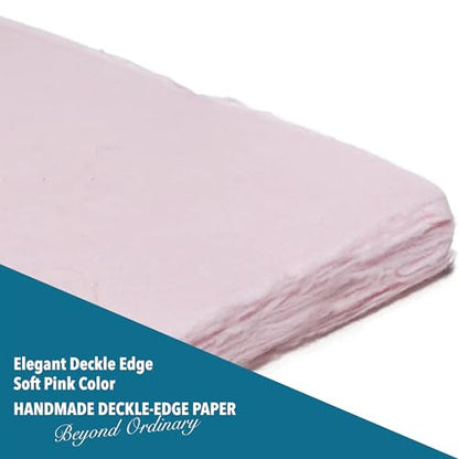 Wanderings Pink A4 Handmade Paper with Deckled Edge - 8.3" x 11.7", 150 GSM, 50 Sheets Textured Paper – Light Watercolor, Drawing, Writing, Printing & Mixed Media - color: Pink, size: A4