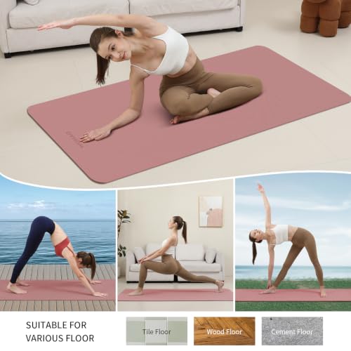 Extra Wide & Thick 8mm Yoga Mat, 72"x31.5" | Large Non Slip Exercise Mat, Premium POE Material, Superior Cushioning & Stability, With Strap for Home Gym, Pilates - color: Dull Pink