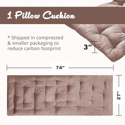 Intelligent Design Foldable Lightweight Lounge Floor Pillow 27" x 74" Blush | Edelia Poly Chenille Soft Sheen Cushion, Tufted Seat for Meditation, Game Playing, Yoga, Reading with Travel Wrap - color: Blush