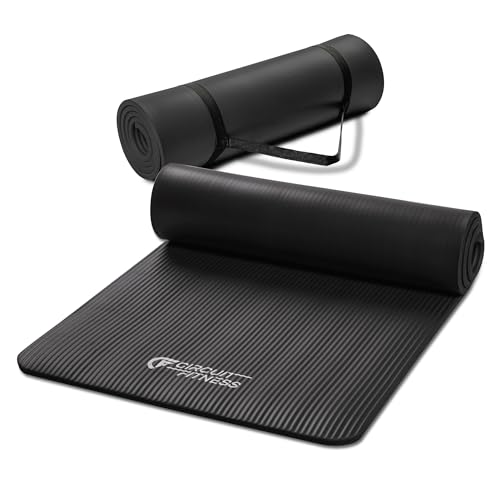 Circuit Fitness by Marcy Non-Slip Multi-Purpose Exercise Yoga Mats with Carrying Strap Multi-Thickness, Multi-Color Options - color: Sleek Black, size: 1/2-inch