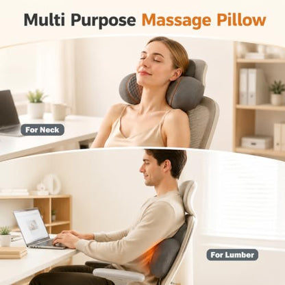 3-in-1 Rechargeable Neck Massager Pillow with Heat Therapy | Cervical Neck Support Pillow with Vibration Massage & Traction, Ergonomic Memory Foam Relaxation Pillow for Men Women