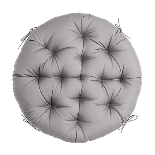 47" Round Tufted Floor Cushion, Thick Meditation Papasan with Ties | Filled with thick foam and ties. Soft padded surface keep long-sitting comfort, widely suited for indoor&outdoor seating. - color: Grey