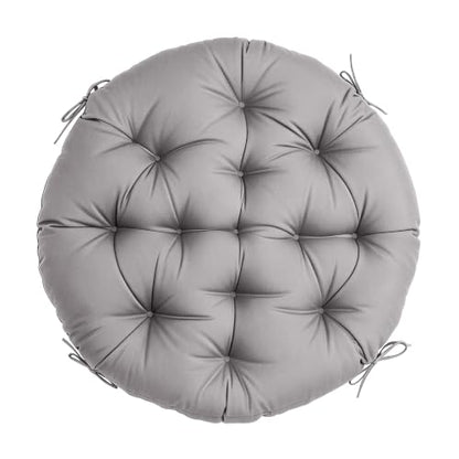 47" Round Tufted Floor Cushion, Thick Meditation Papasan with Ties - color: Grey