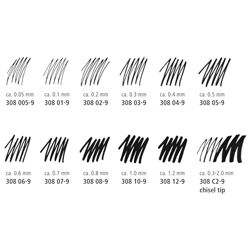 Staedtler Pigment Liner Pack, Black, 3 Pens, Assorted Line Widths 0.05mm/0.2mm/0.8mm, 308-9SBK3