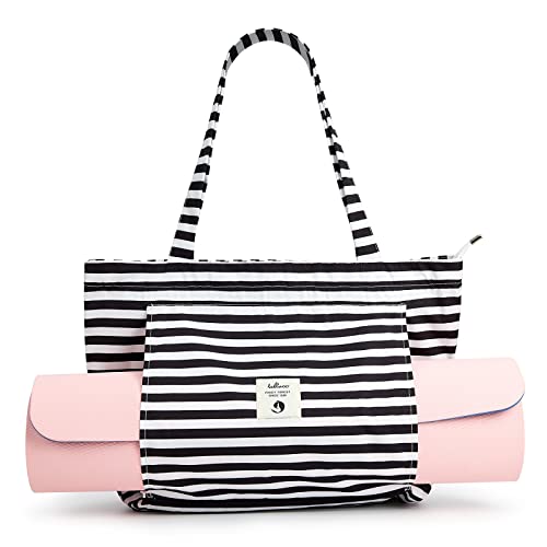 WLLWOO Yoga Mat Carrier Bag for Women Canvas Carryall Tote Gym Pilates | Large Holder Zipper Shoulder for Beach Travel Workout Fitness Office - color: stripes