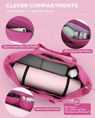 Gonex Yoga Mat Bag, Extra Canvas Gym Bag with Waterproof Pocket Metal Zipper, Fits Mat & Blocks, Stylish Yoga Mat Carrier for Women, Ideal for Yoga, Pilates, Workout, Travel - color: Rose Red