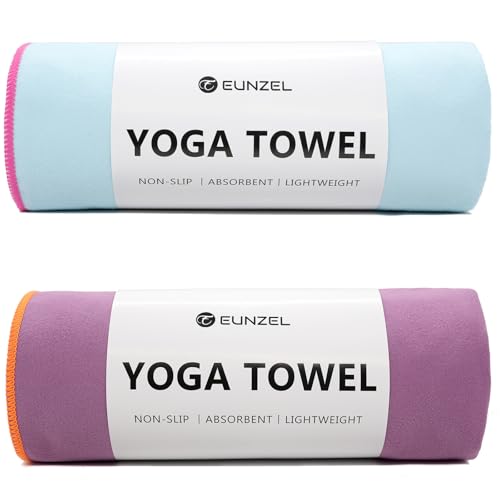 Eunzel Hot Yoga Mat Towel, Ultra-Absorbent Microfiber 72" x 26.5" | Ultra Absorbent Microfiber, Soft Touch Fabric, Quick Dry, Hot Yoga & Pilates, Machine Washable - color: Z-blue& Purple (2 Pack )