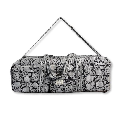 Large Capacity Handblock Printed Yoga Mat bag for Women, Gym Bag, Fits Yoga Blocks, Adjustable strap, Pilates, Gym, Fitness Block & Gear, Light and Durable - color: Charcoal Bloom