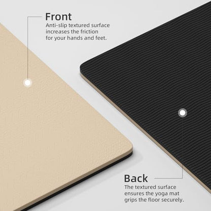10mm0.4"TPE Yoga Mat Thick Wide Large for Home Workout Carrying Strap | Non Slip Exercise Mats Cushioned Joint-Friendly Stable,76"x28"Extra long Tapis Entrainement Au Sol Fitness,Pilates Gym Travel - color: beige