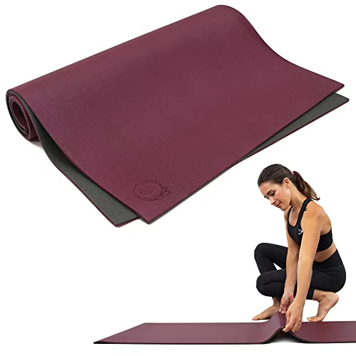 Koru Fold & Roll Yoga Mat - Patented Design, Cleaner Alternative to Traditional Yoga Mats, 6mm Thick, 7P Free, SGS Certified, 68" x 24" - color: Burgundy / Slate Gray
