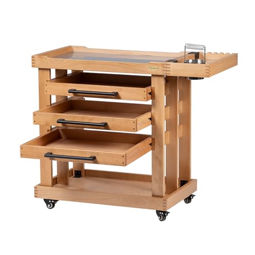 MEEDEN Art Supplies Storage Cart: 5-Tier Utility Rolling Cart | Solid Beech Wood Craft Orgnizer Trolley Cart with 3 Drawers on 4 Wheels - Wood Natural Color - color: Wood Natural, size: Standard