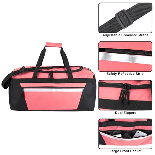 40 Liter, 22 Inch Reflective Duffle Bag with Shoulder Strap for Men, Women, Travel - color: Pink
