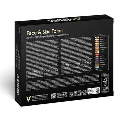 Vallejo - Face & Skin Tones Acrylic Paint Set | Model Color | Figure Color Series Historical Miniature Kit to Achieve Historical Accuracy with Artist-Grade Pigments | 16 Bottles x 18 ml (0.60 fl.oz.)