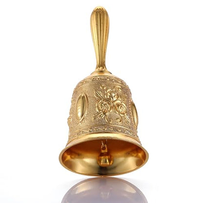 Super Loud Brass Hand Call Bell for Dinner & Seniors Bedside-Gold - color: Gold