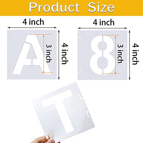 YEAJON 46 Pcs Letter Stencils Symbol Numbers Craft Stencils, Reusable Alphabet Templates Interlocking Stencil Kit for Painting on Wood, Wall, Fabric, Rock, Chalkboard, Sign, DIY Art Projects (4 Inch) - size: 4 INCH