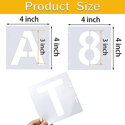 YEAJON 46 Pcs Letter Stencils Symbol Numbers Craft Stencils, Reusable Alphabet Templates Interlocking Stencil Kit for Painting on Wood, Wall, Fabric, Rock, Chalkboard, Sign, DIY Art Projects (4 Inch) - size: 4 INCH