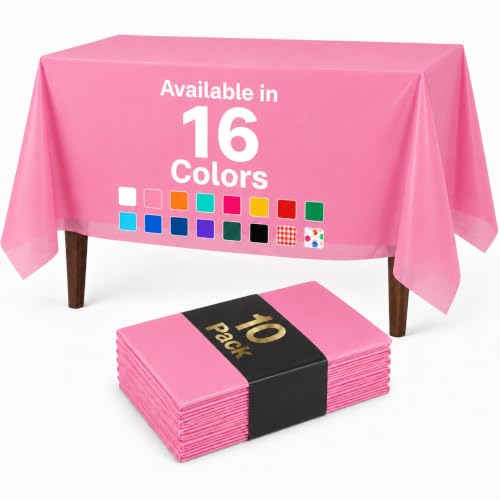 Auros 10-Pack Plastic Tablecloths, 54x108 Inch Disposable Table Covers, 8FT | Rectangle Waterproof & Throw Away Table Cloth, Easy Cleanup for Party, Wedding, Birthday, BBQ, Fits 6-8ft Tables, Candy Pink - color: Candy Pink, size: 54" X 108" Rectangle