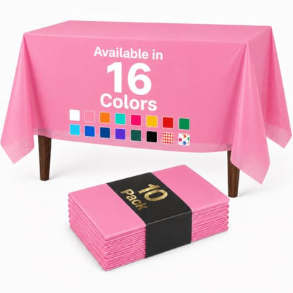 Auros 10-Pack Plastic Tablecloths, 54x108 Inch Disposable Table Covers, 8FT | Rectangle Waterproof & Throw Away Table Cloth, Easy Cleanup for Party, Wedding, Birthday, BBQ, Fits 6-8ft Tables, Candy Pink - color: Candy Pink, size: 54" X 108" Rectangle