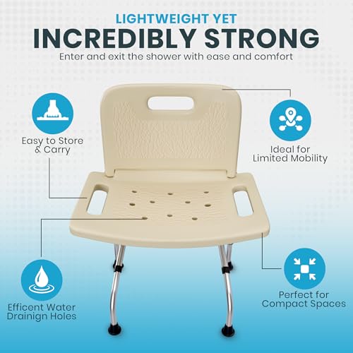 Yellow Ladybug Foldable Shower Chair - Adjustable Height Bath Stool with Non Slip Rubber Feet, Lightweight for Seniors & Mobility Support.