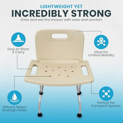 Yellow Ladybug Foldable Shower Chair - Adjustable Height Bath Stool with Non Slip Rubber Feet, Lightweight for Seniors & Mobility Support.