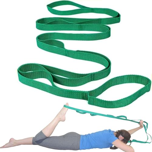 Yoga Stretching Strap, Non-Elastic Multi-Loop Exercise Band for Flexibility - color: green