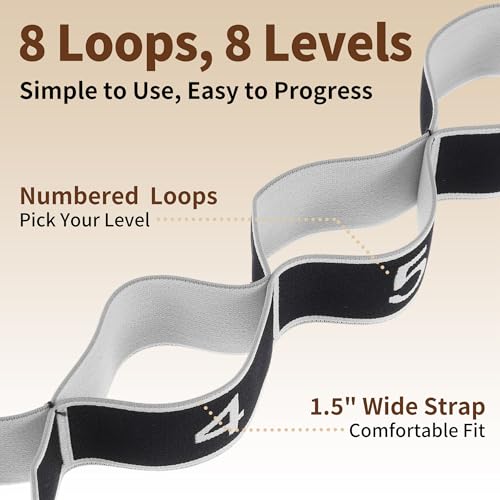 Stretch Strap, Yoga Stretching Band, Elastic Stretching Strap, Yoga Stretch Strap with 8 Loops, for Effective Stretching - color: Gray