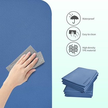 PROIRON Foldable Yoga Mat 0.24"/0.16" for Home Workout & Travel, Non Slip Travel Yoga Mats with Carry Bag, Packable Yoga Mat for Home Gym, Pilates, Fitness,Stretching - color: (0.24" TPE) Blue