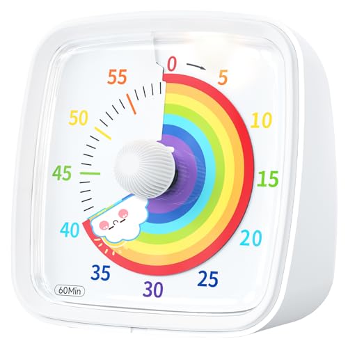 Yunbaoit Visual Timer with Night Light, 60 Minute Countdown, White Rainbow - color: White-rainbow