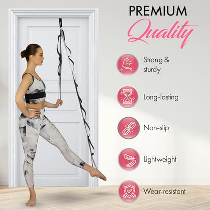 10-Loop Yoga Strap with Door Anchor for Stretching & Flexibility - color: Silvery Grey
