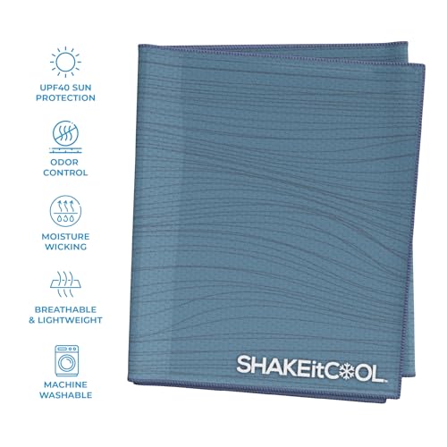 SHAKEitCOOL Extended Size Cooling Towel – Be Cool in Style - Heat Relief, Soft, Lightweight, Sun Protection, Easy Clean - Perfect for Biking, Hiking, Running, Yoga, Golf, Gardening - Steel Wave M - color: Steel Wave