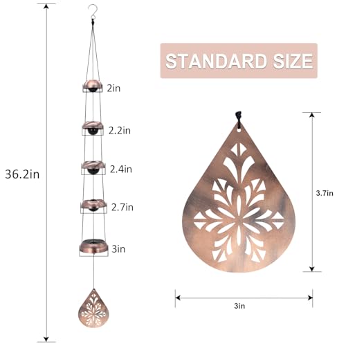 Copper Temple Wind Chimes with 5 Bells, Feng Shui Wind Bells for Outside - size: Floral Teardrop