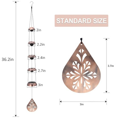 Copper Temple Wind Chimes with 5 Bells, Feng Shui Wind Bells for Outside - size: Floral Teardrop