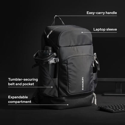 STANLEY Vitalize Backpack | Gym, Work & Travel Bag with Laptop Sleeve | Expandable Bottom Compartment | Tumbler & Water Bottle Pockets | Durable Recycled Fabric | Black - color: Black, size: Backpack
