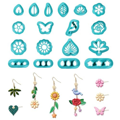 ORIGACH 18 Pcs Spring Polymer Clay Cutters Set | Floral & Leaf Design Clay Cutters for Polymer Clay Jewelry Earrings with a Clear Storage Box - style: Floral & Leaf