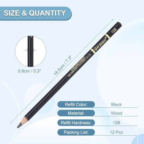 PATIKIL 12Pcs Drawing Pencils for Sketching, 12B Refill Sketch Pencils for Drawing, Graphite Art Pencil Set Professional Resistant Lead for Painting Shading Artist Office Supplies - size: 12B