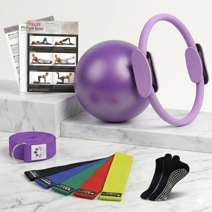 YXILEE Pilates Ring Circle Set - Workout at Home Workout Equipment Women - Booty Bands Stretching Equipment Pilates Mini Exercise Ball for Legs Arms and Thighs - color: Purple