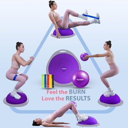 kisnbld Half Balance Ball Trainer, Inflatable 19/23 Inch Half Exercise Ball with Resistance Bands and Pilates Ball, Non-Slip 660lbs Capacity Yoga Ball for Home Gym Full Body Workouts